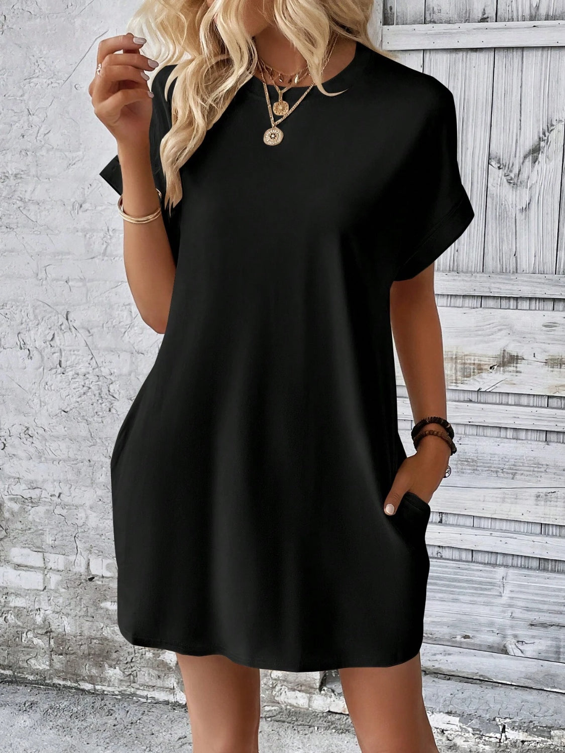 Round Neck Short Sleeve Mini Dress | Maekery Studio