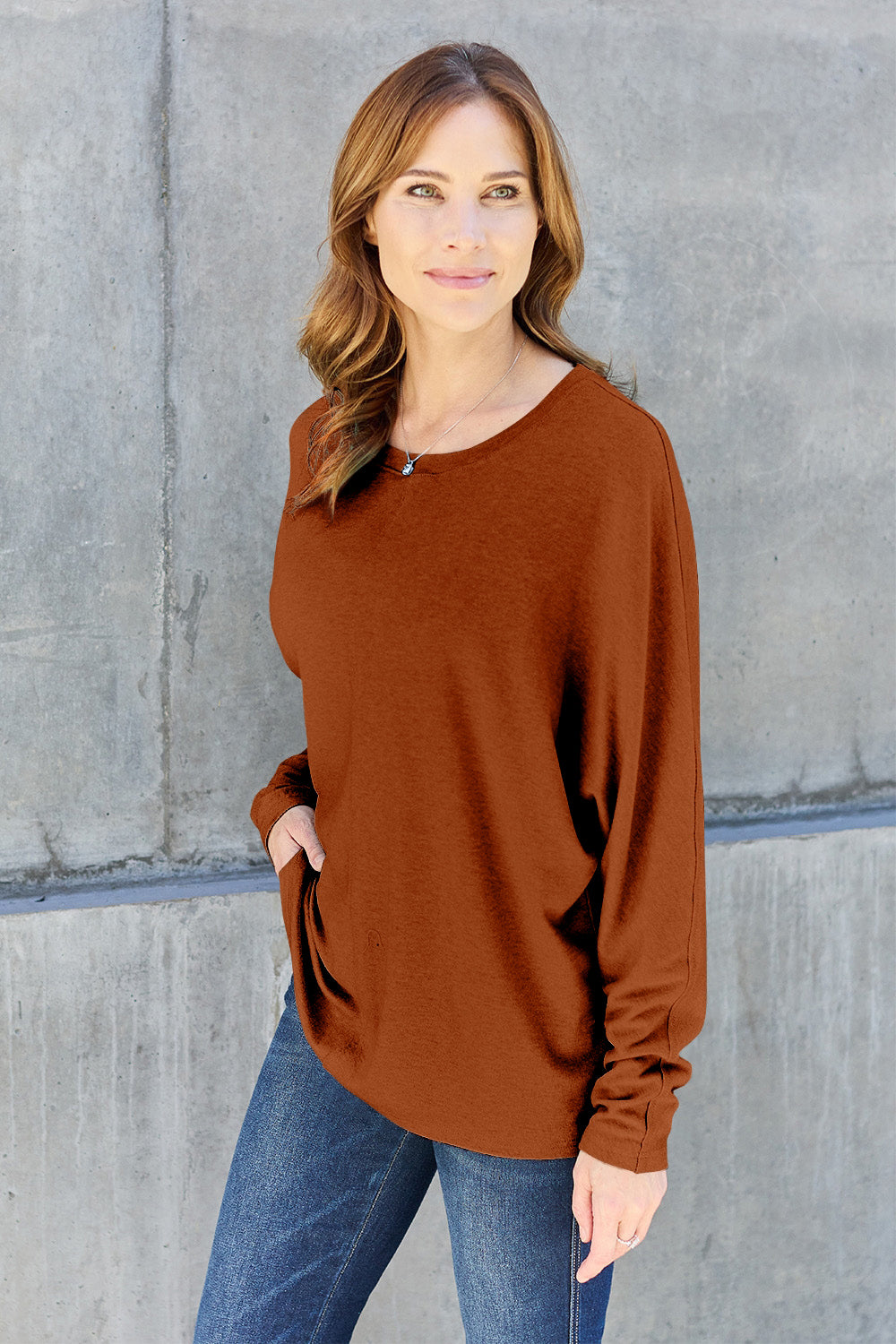 Double Take Full Size Round Neck Long Sleeve T-Shirt | Maekery Studio