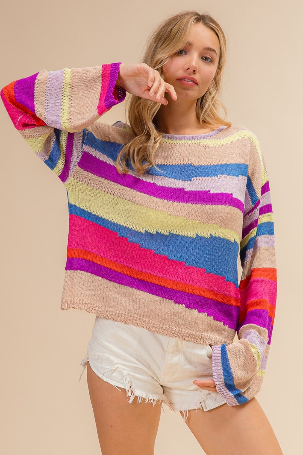 BiBi Multi Color Geometric Stripe Sweater | Maekery Studio