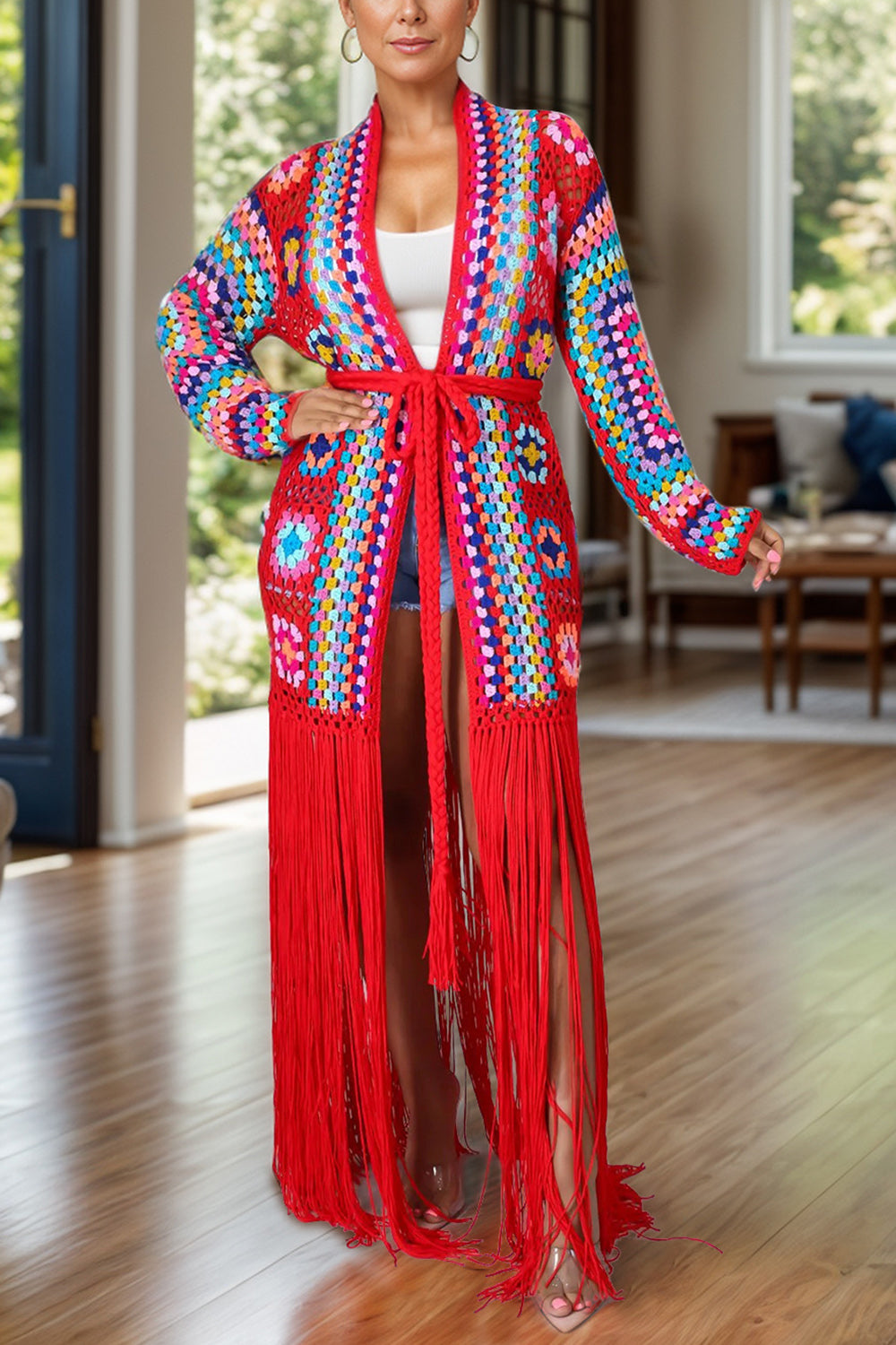 Fringe Tied Long Sleeve Cardigan | Maekery Studio