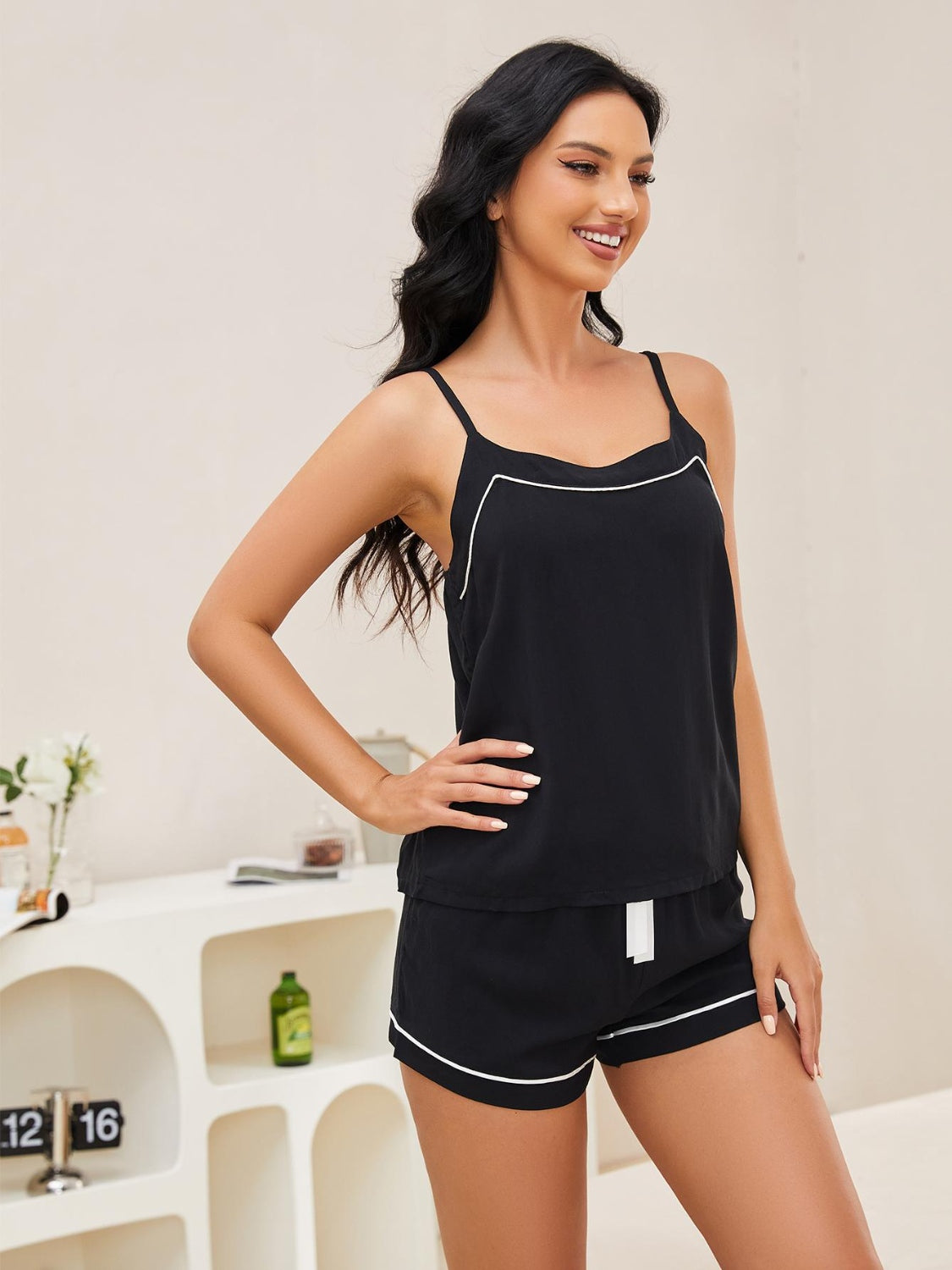 Scoop Neck Spaghetti Strap Top and Shorts Lounge Set | Maekery Studio