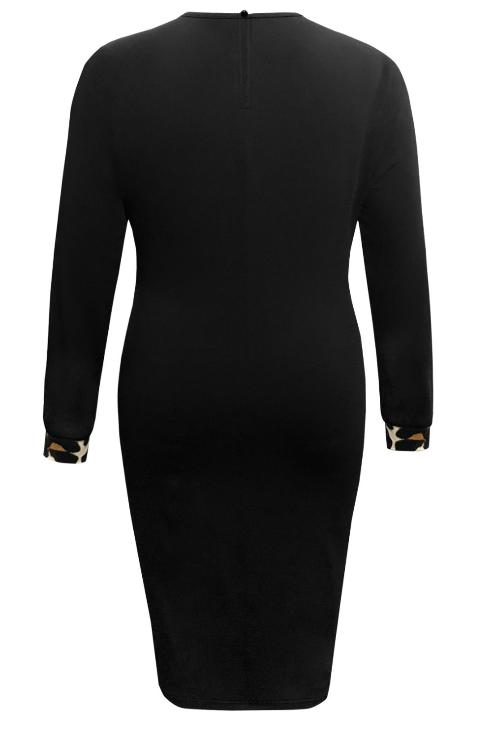 Plus Size Leopard Round Neck Long Sleeve Dress | Maekery Studio