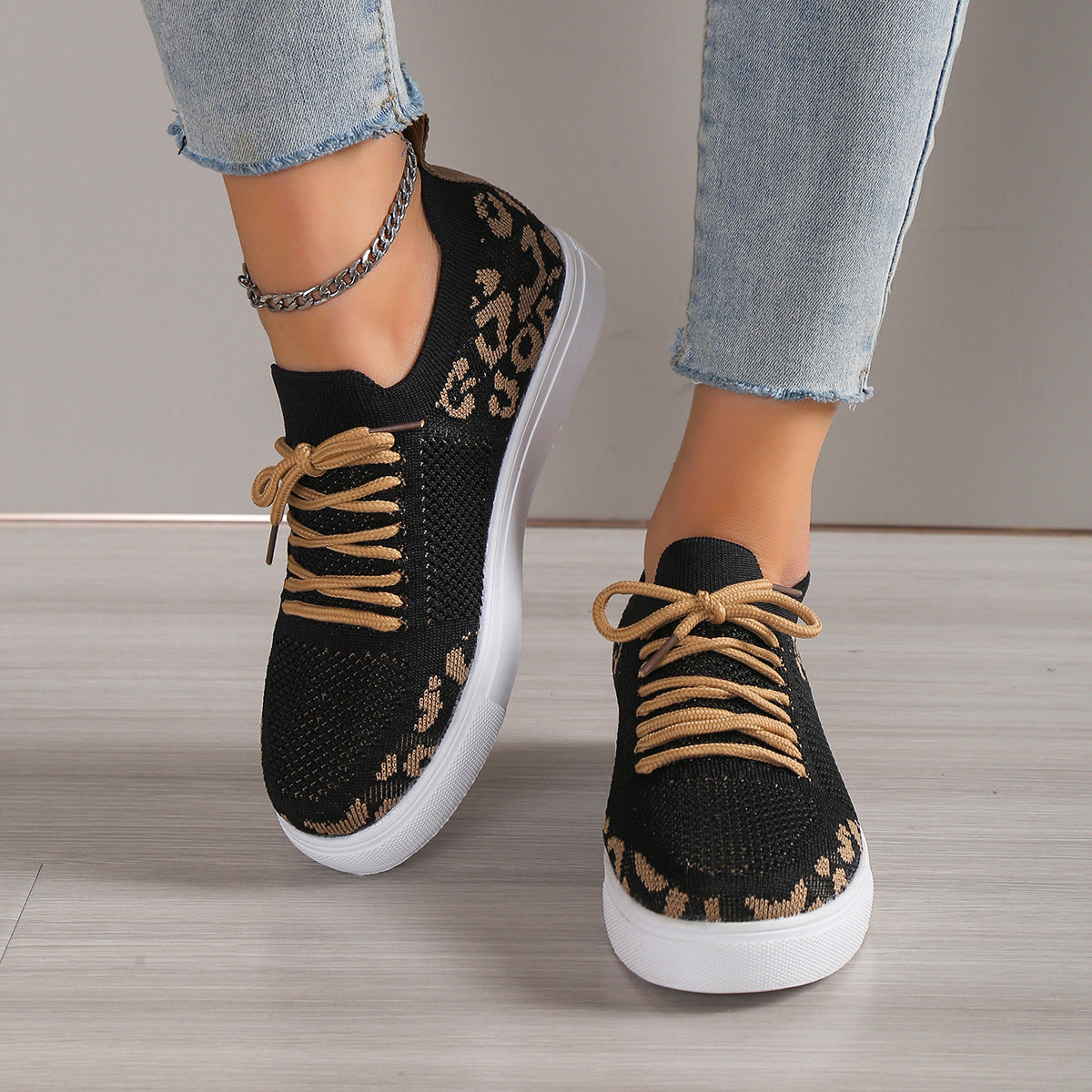 Lace-Up Leopard Flat Sneakers | Maekery Studio