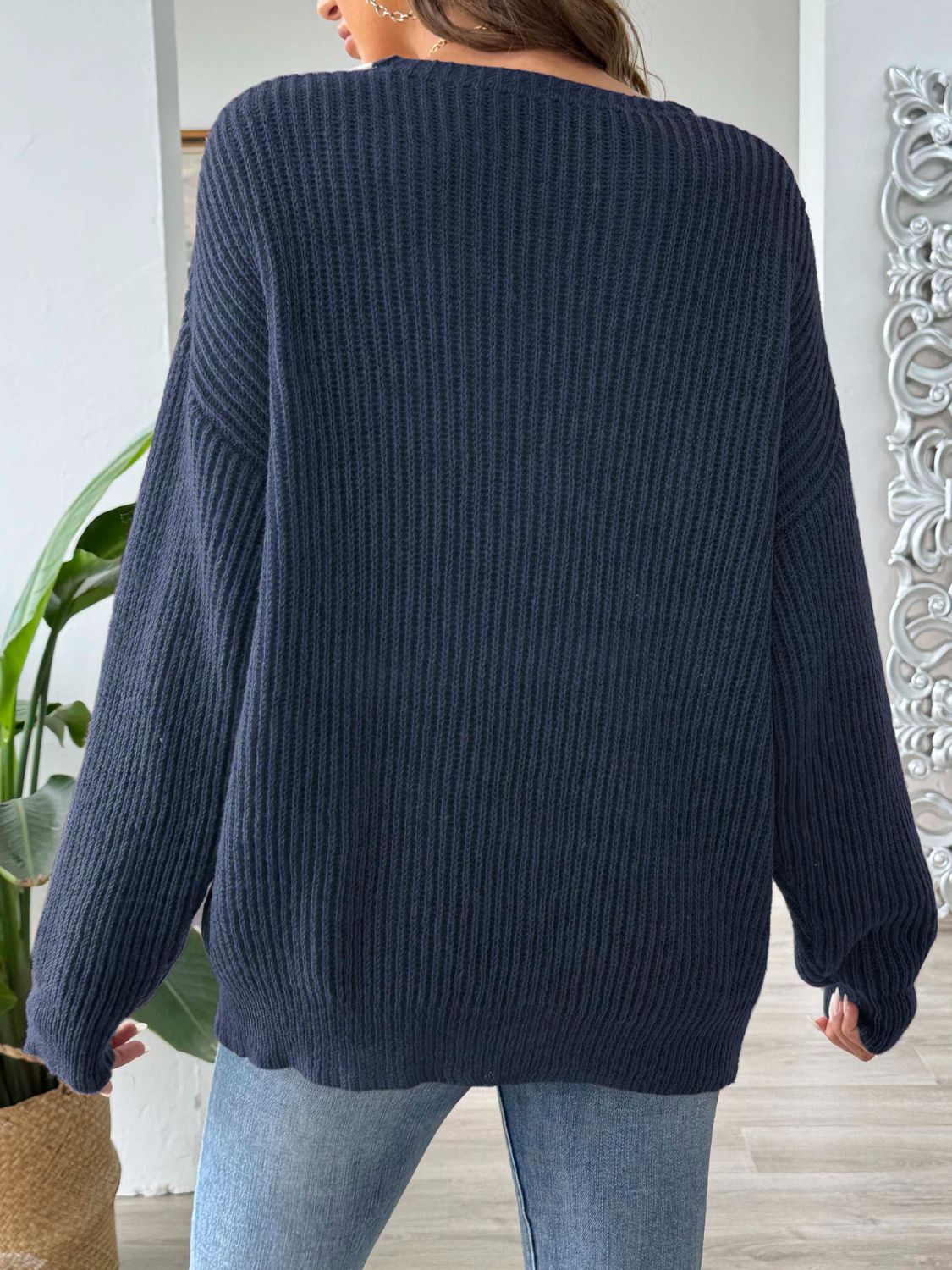 Contrast Dropped Shoulder Long Sleeve Sweater | Maekery Studio