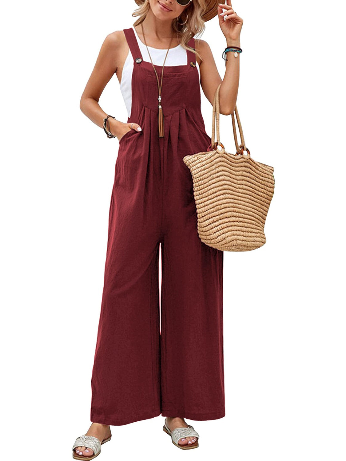 Full Size Square Neck Wide Strap Overalls | Maekery Studio