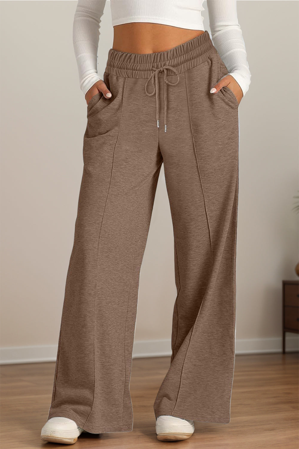 Drawstring Elastic Waist Wide Leg Pants | Maekery Studio