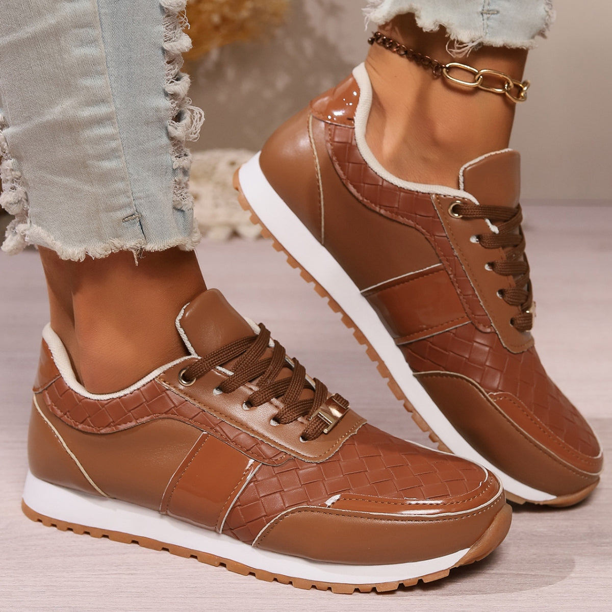 Lace-Up PU Leather Sneakers | Maekery Studio