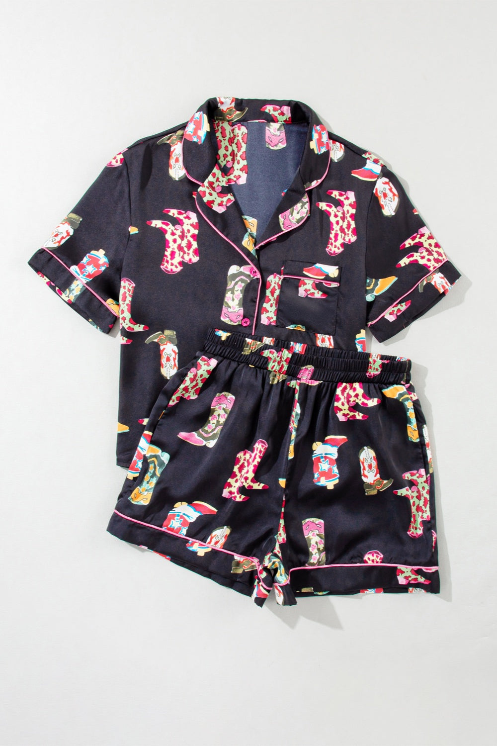 Printed Button Up Short Sleeve Top and Shorts Lounge Set | Maekery Studio