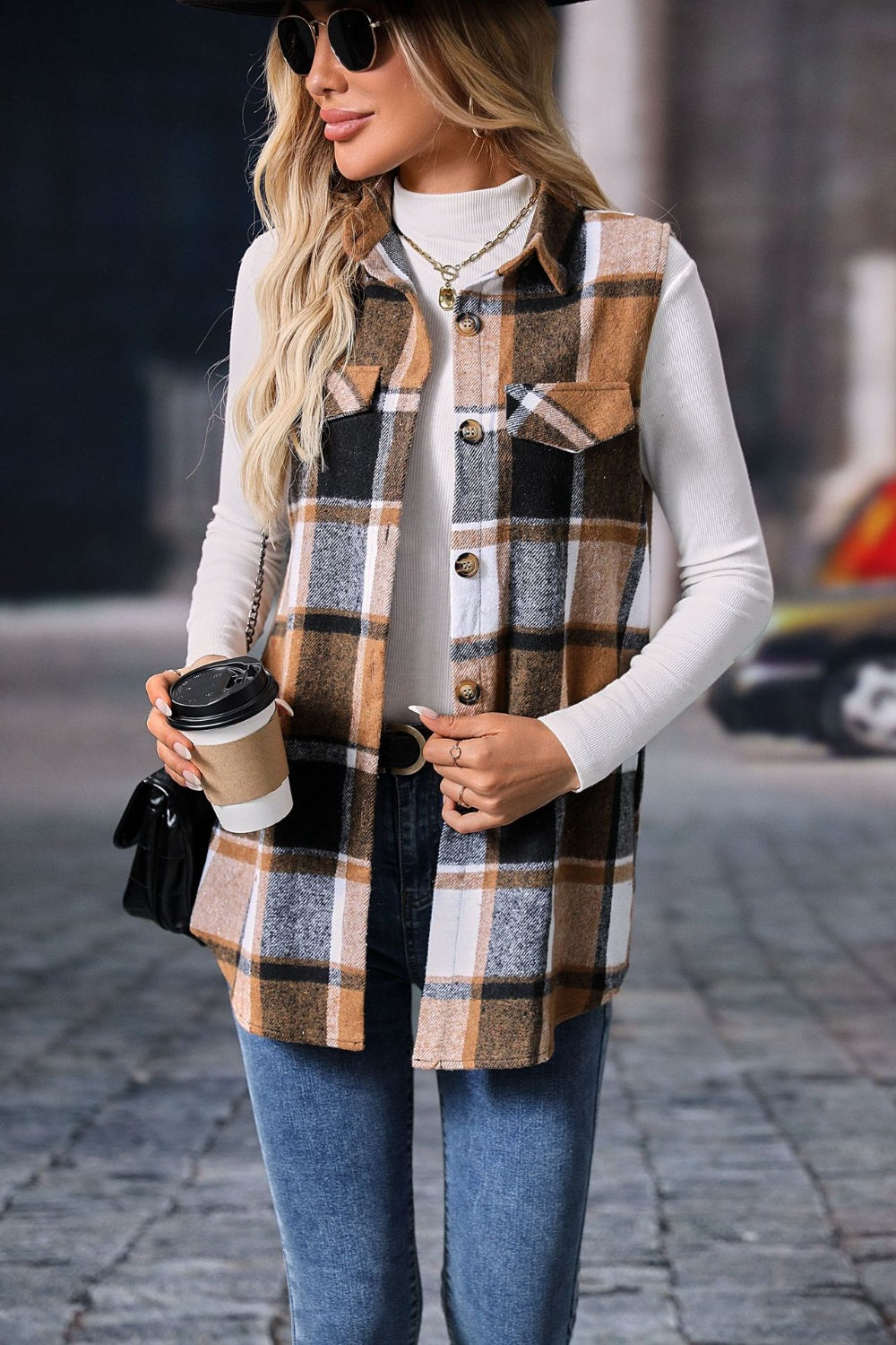 Plaid Button Up Vest Coat | Maekery Studio