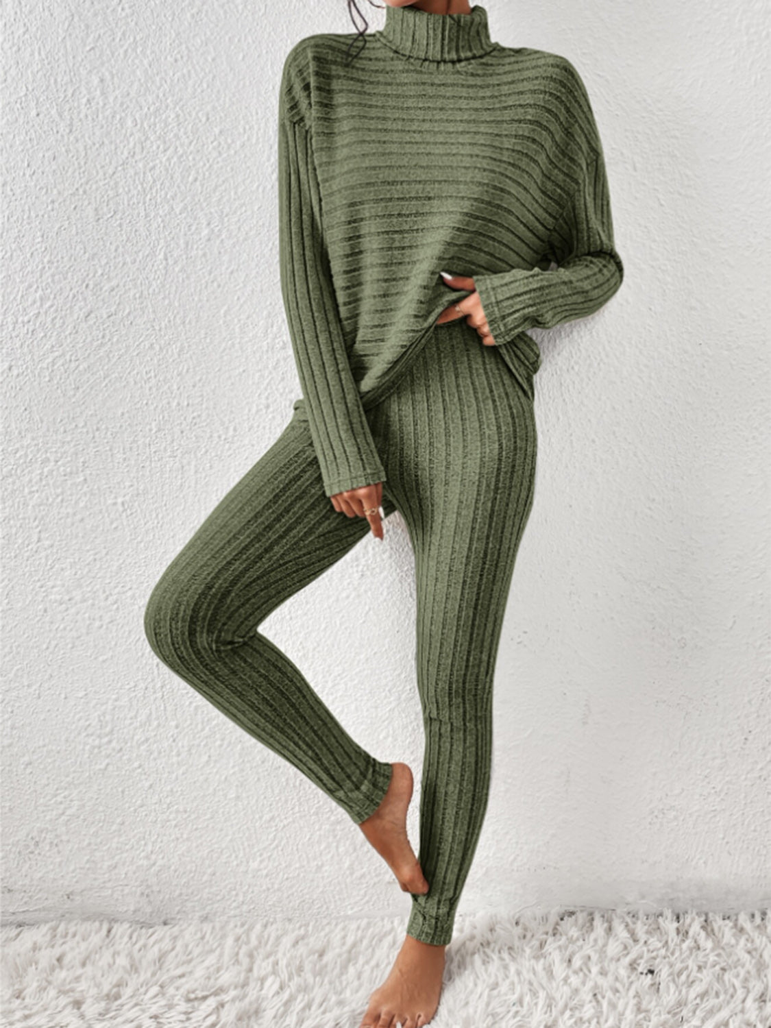 Ribbed Turtleneck Top and Pants Set | Maekery Studio