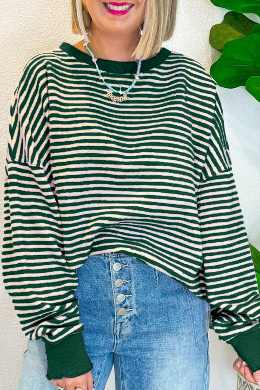 Purple Stripe Drop Shoulder Long Sleeve Top