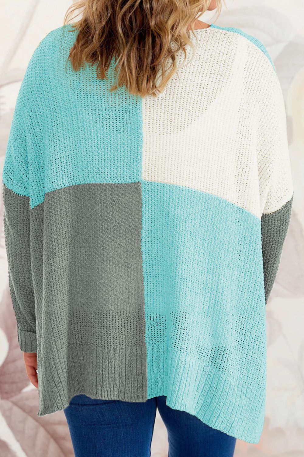 Plus Size Color Block Round Neck Sweater | Maekery Studio