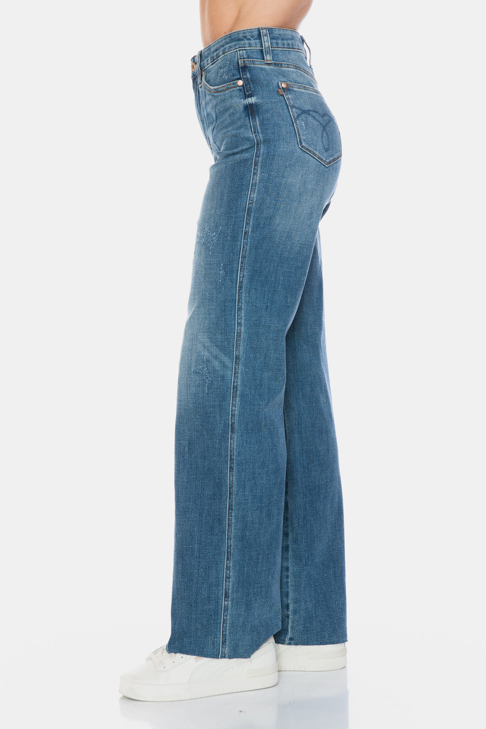 Judy Blue Full Size Tummy Control Cut Raw Hem Straight Jeans | Maekery Studio