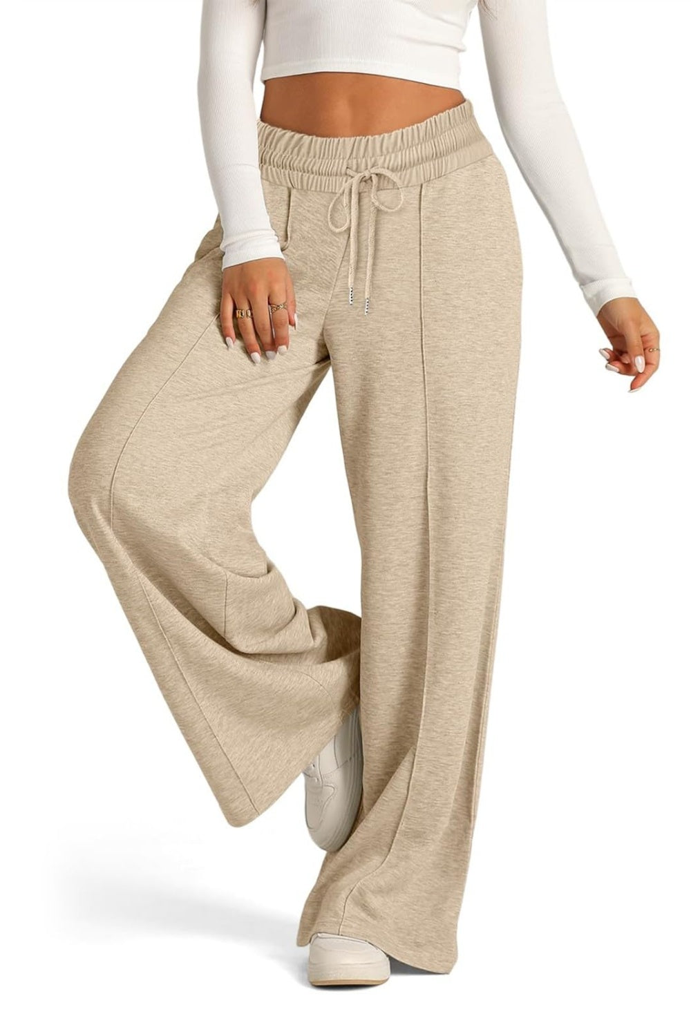 Drawstring Elastic Waist Wide Leg Pants | Maekery Studio