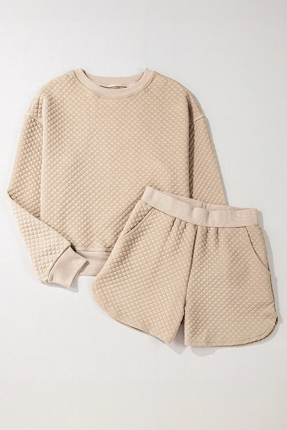 Quilted Round Neck Long Sleeve Top and Shorts Set | Maekery Studio