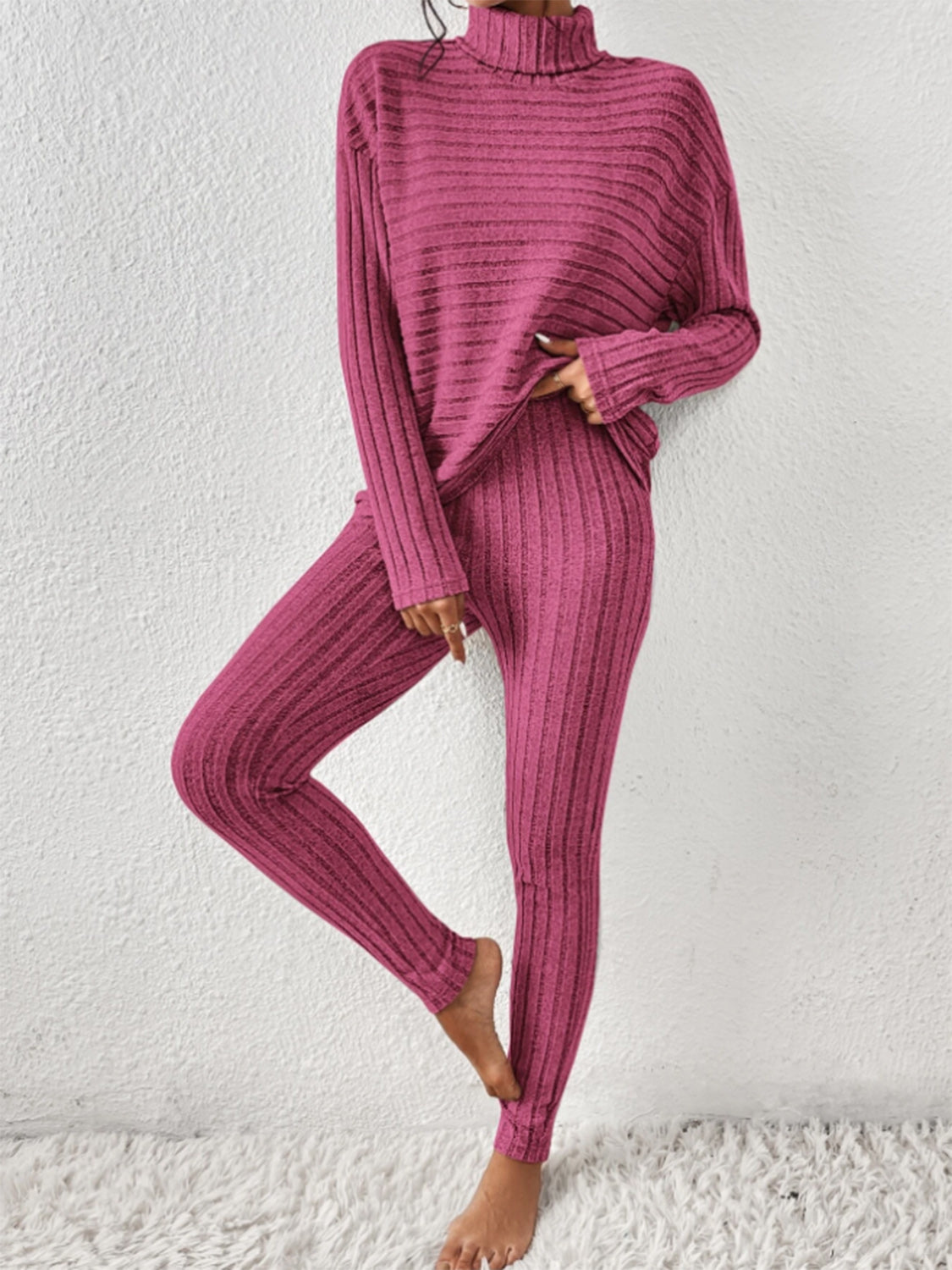 Ribbed Turtleneck Top and Pants Set | Maekery Studio