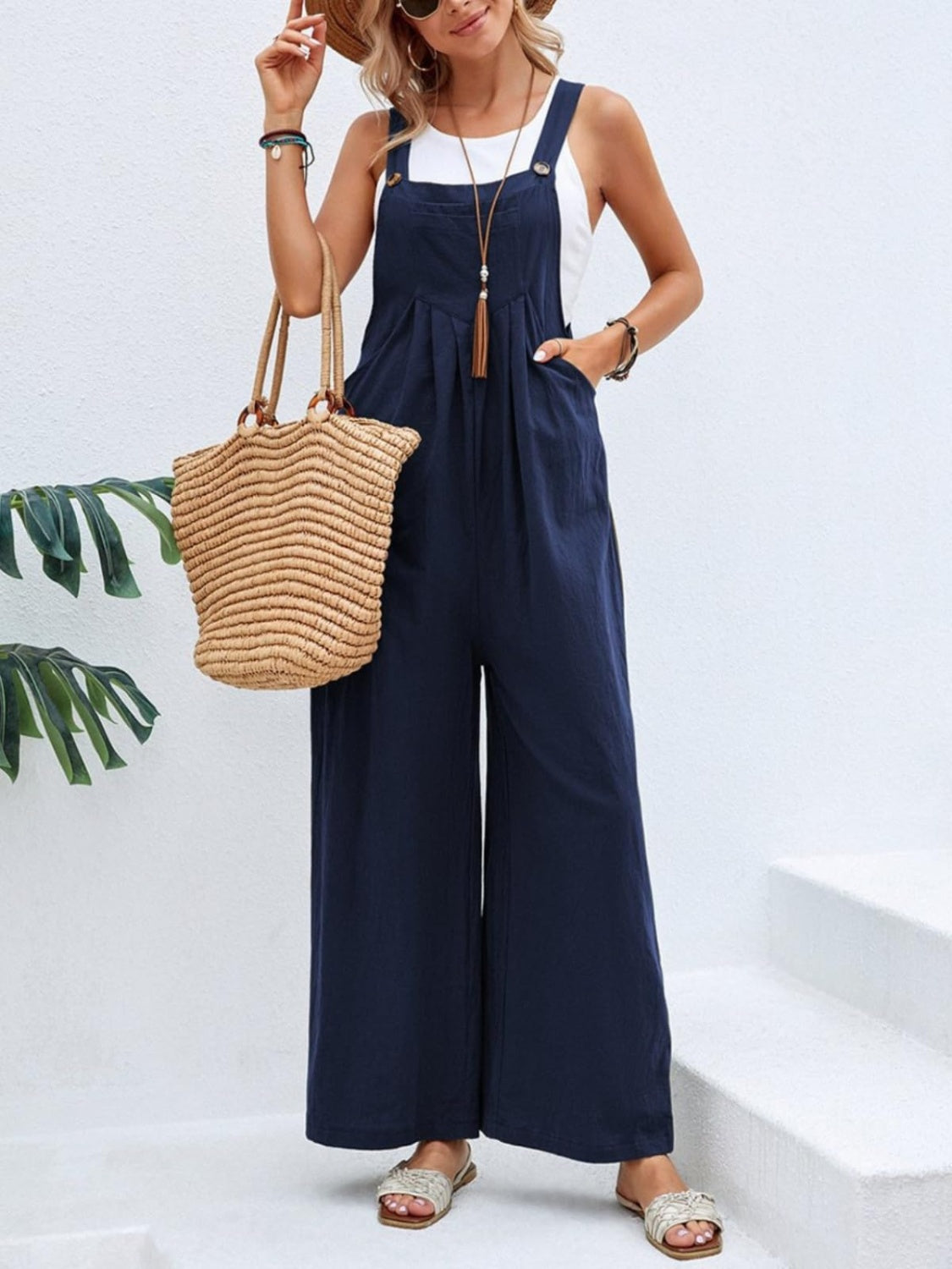 Full Size Square Neck Wide Strap Overalls | Maekery Studio