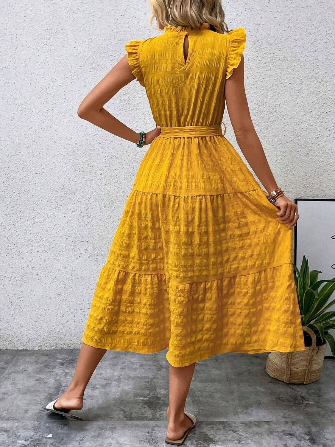 Tied Ruffled Cap Sleeve Midi Dress | Maekery Studio