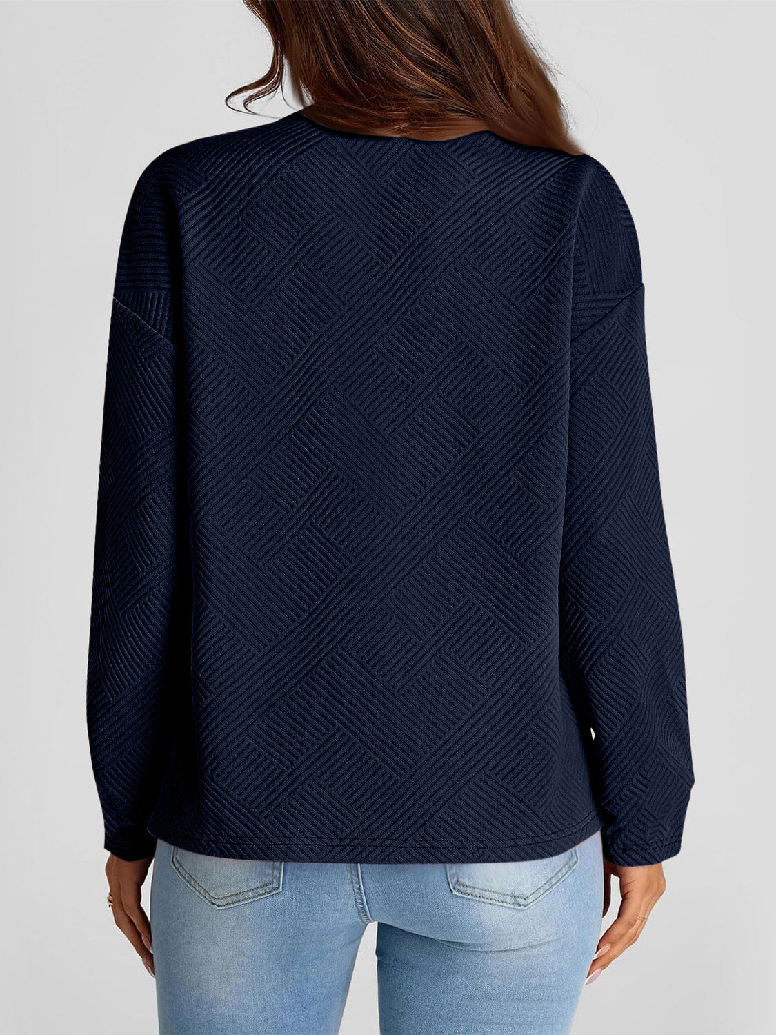 Full Size Texture Round Neck Long Sleeve Sweatshirt | Maekery Studio