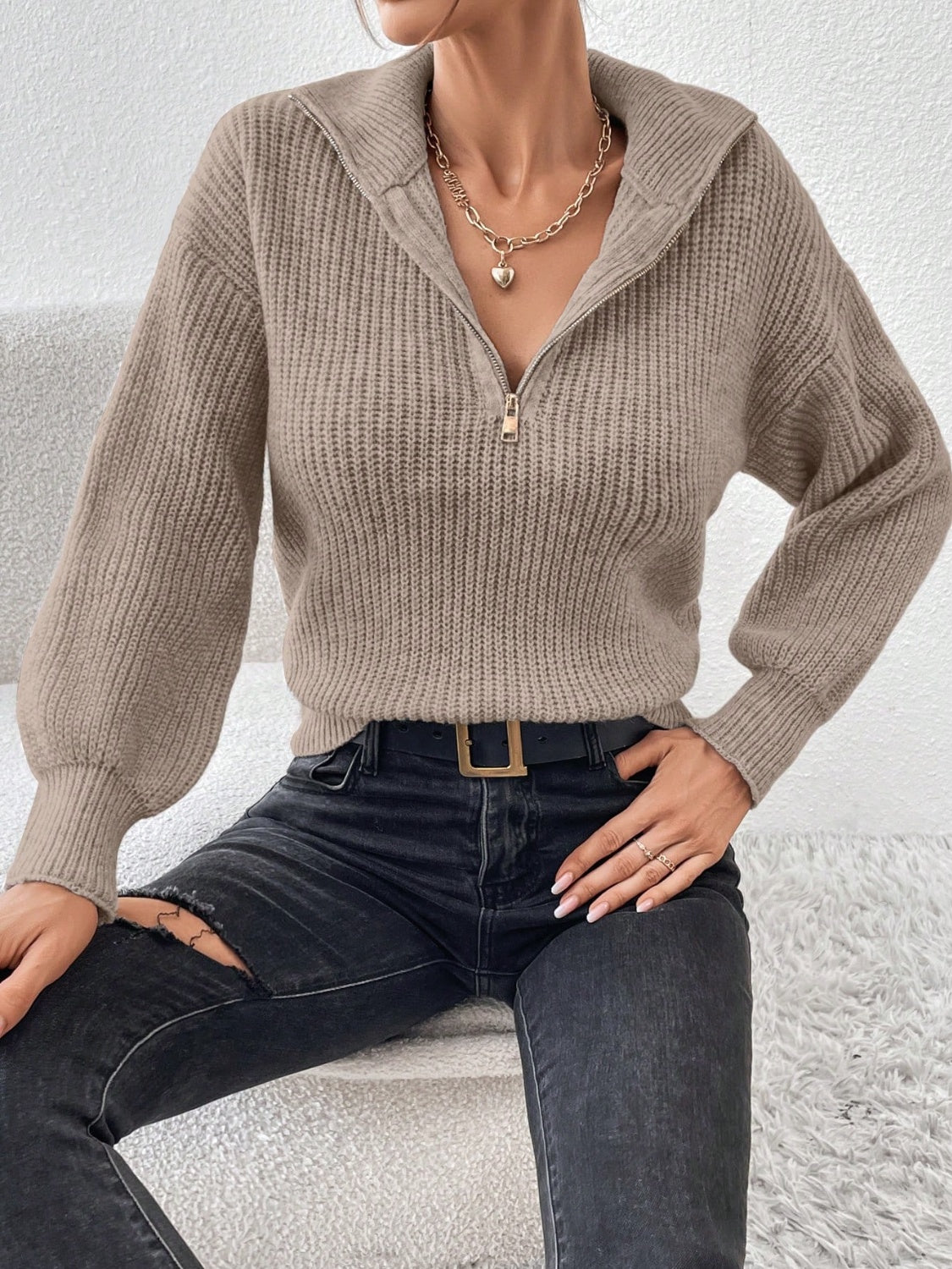 Honey Half Zip Dropped Shoulder Sweater | Maekery Studio