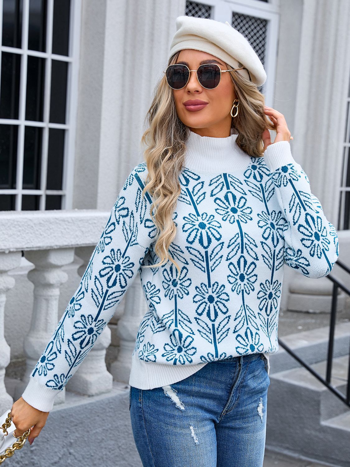 Angel Wings Flower Turtleneck Long Sleeve Sweater | Maekery Studio