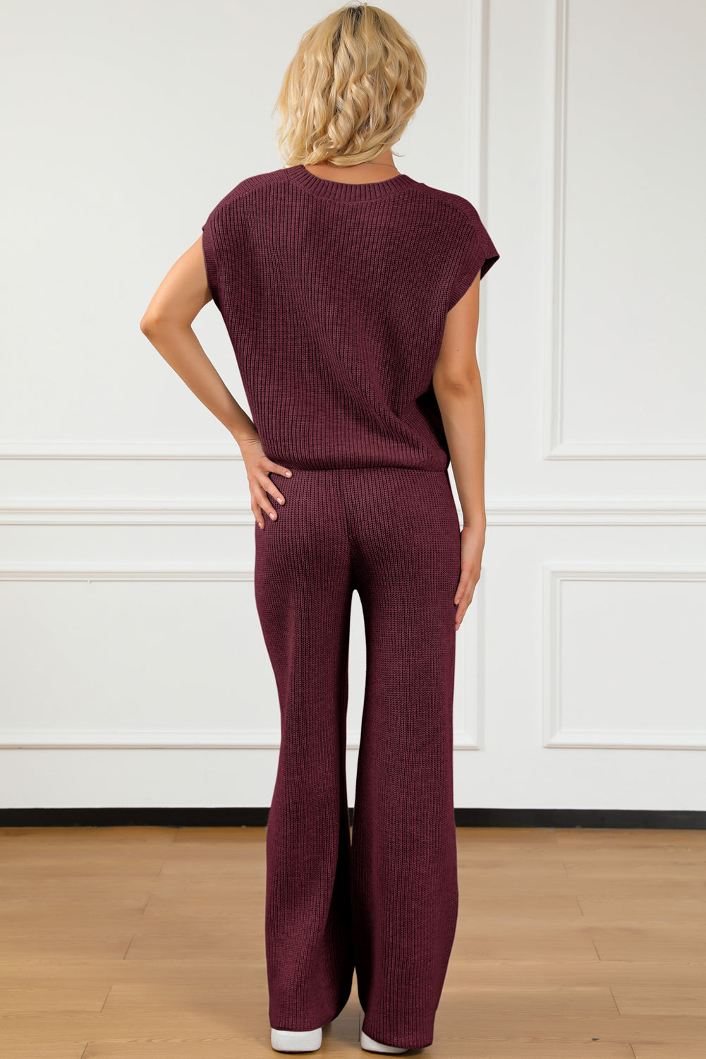 Pocketed V-Neck Top and Wide Leg Sweater Set | Maekery Studio