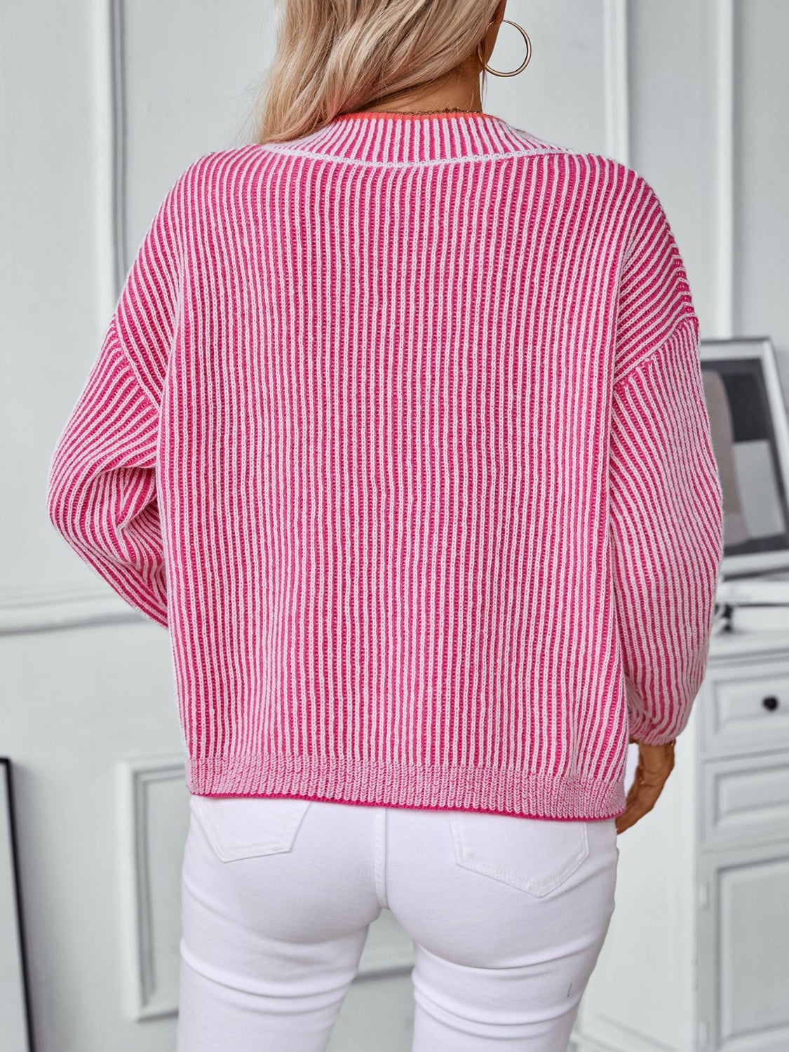 Striped V-Neck Long Sleeve Sweater | Maekery Studio