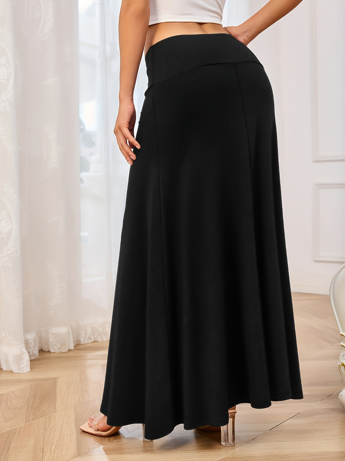 Solid Elastic Waist Maxi Skirt | Maekery Studio