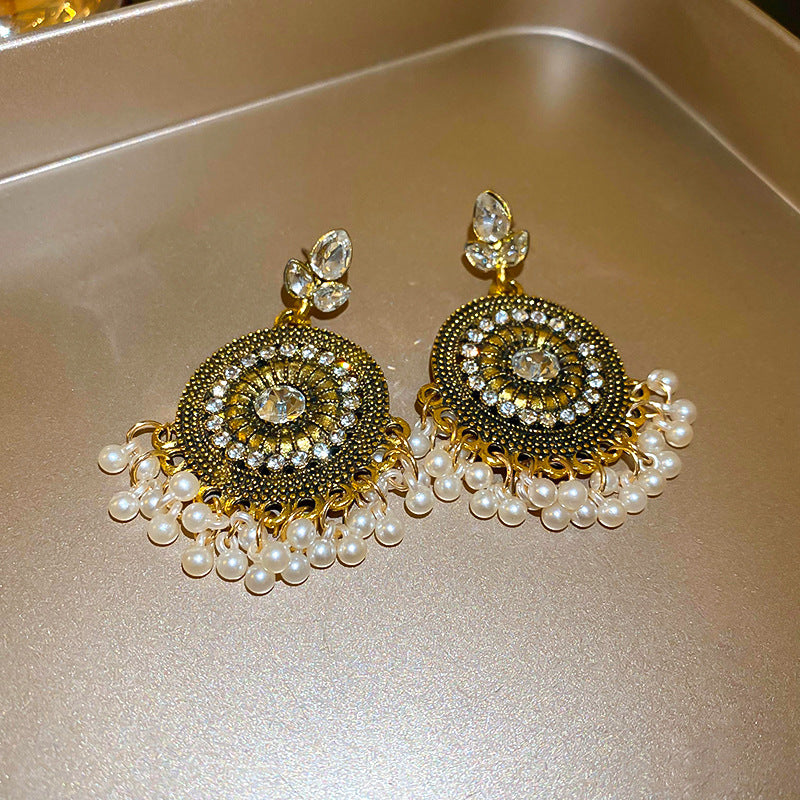 Rhinestone Alloy Bead Dangle Earrings | Maekery Studio