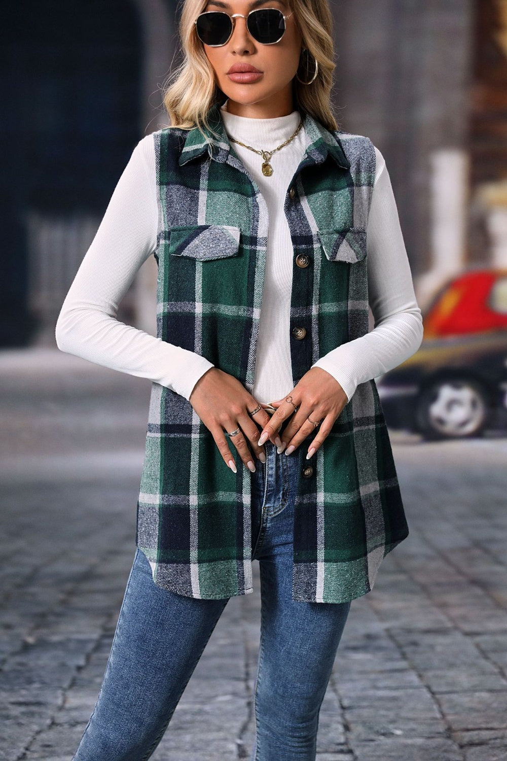 Plaid Button Up Vest Coat | Maekery Studio