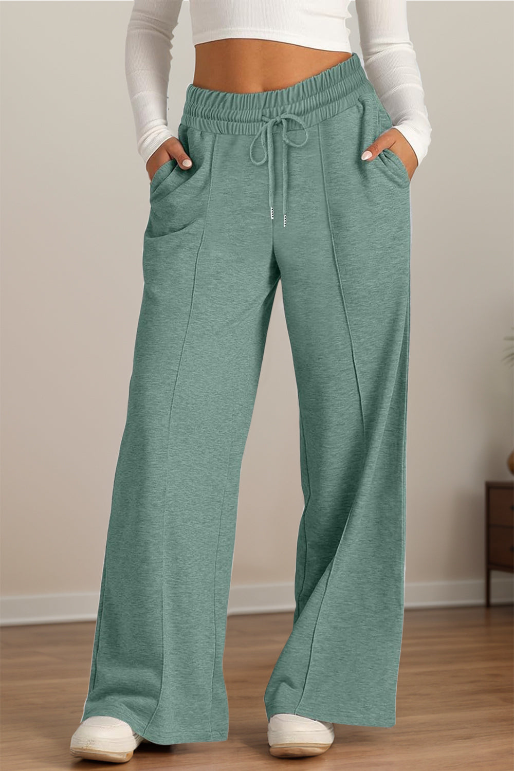 Drawstring Elastic Waist Wide Leg Pants | Maekery Studio