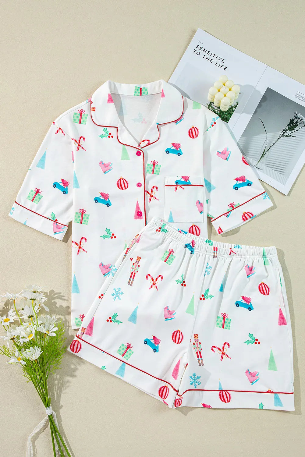 Printed Short Sleeve Top and Shorts Lounge Set | Maekery Studio