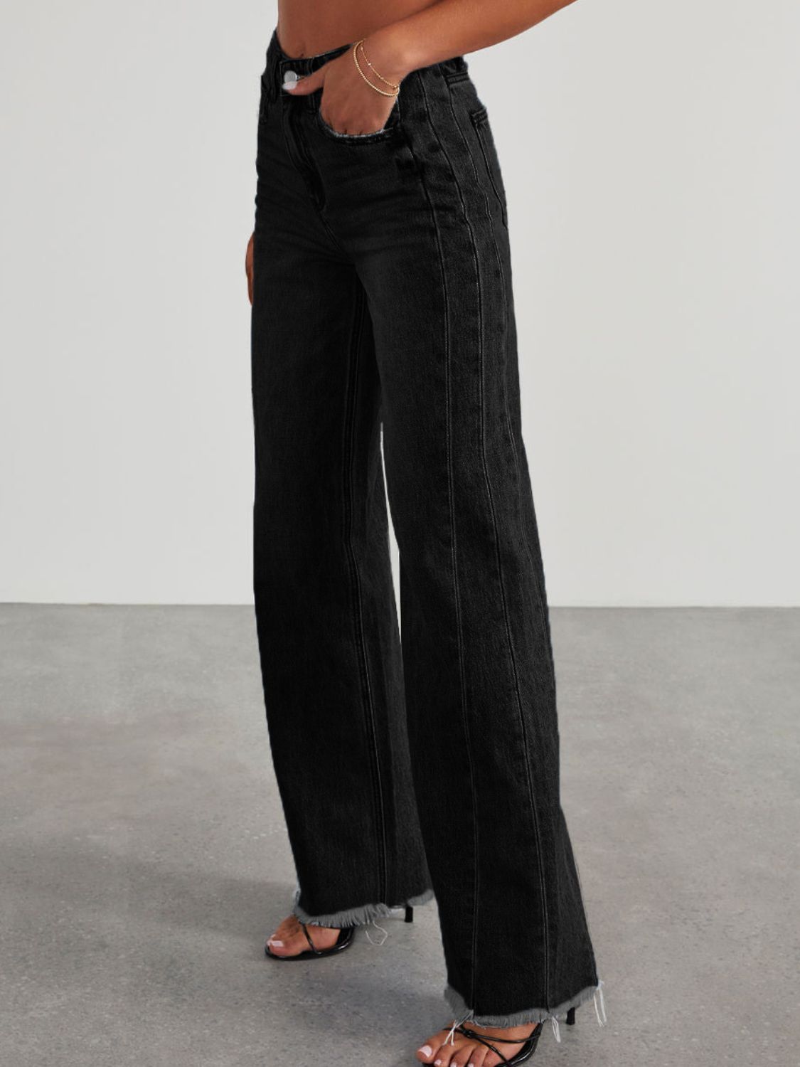 Raw Hem Wide Leg Jeans with Pockets | Maekery Studio