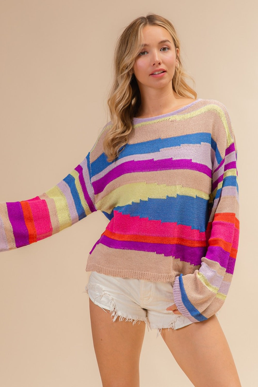 BiBi Multi Color Geometric Stripe Sweater | Maekery Studio