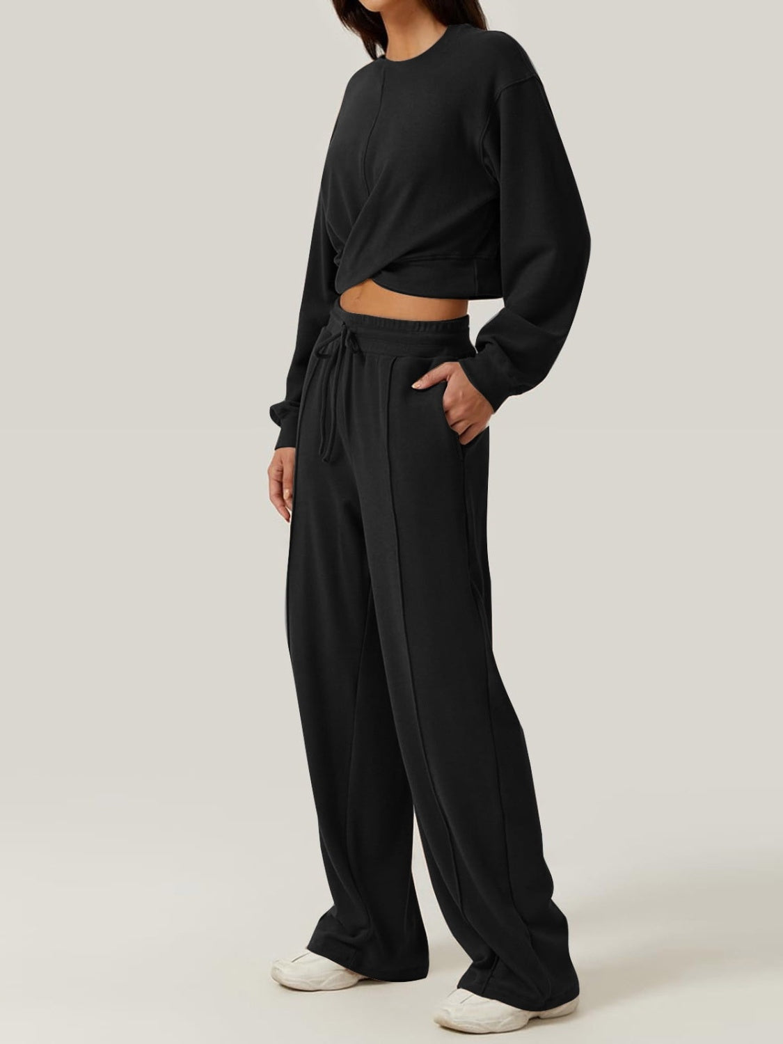 Crisscross Round Neck Top and Drawstring Pants Set | Maekery Studio