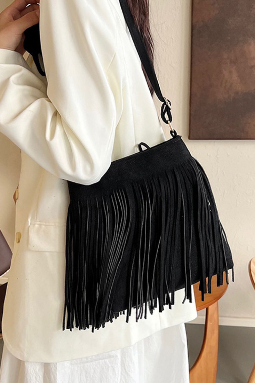 Suede Fringe Shoulder Bag | Maekery Studio