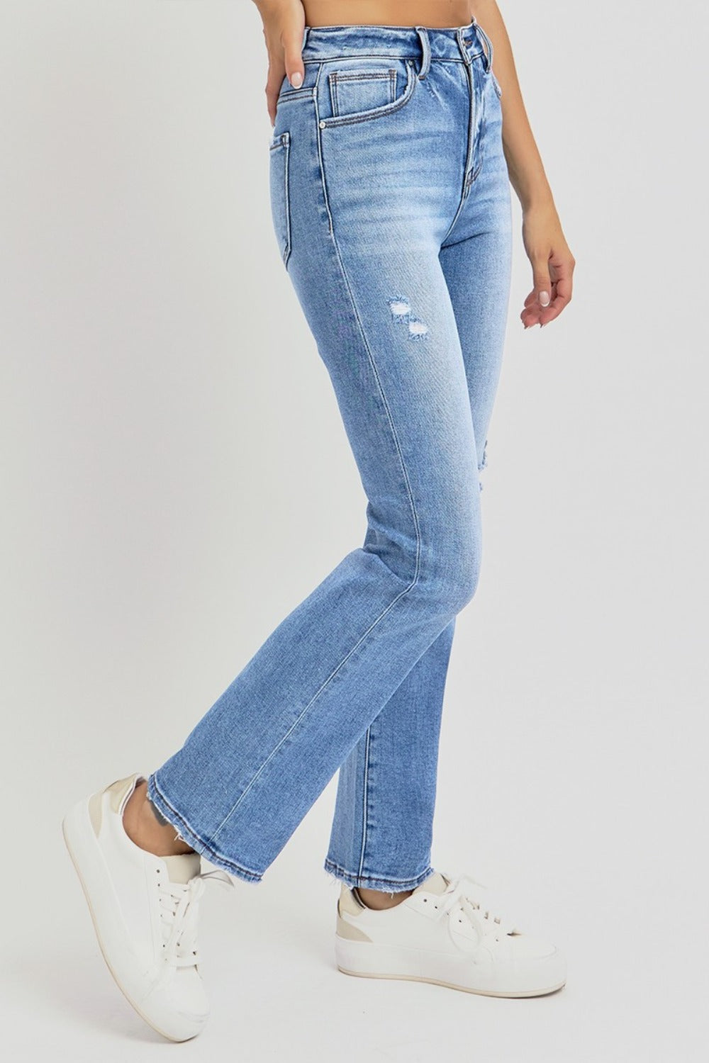 RISEN Full Size Distressed High-Rise Ankle Straight Jeans | Maekery Studio