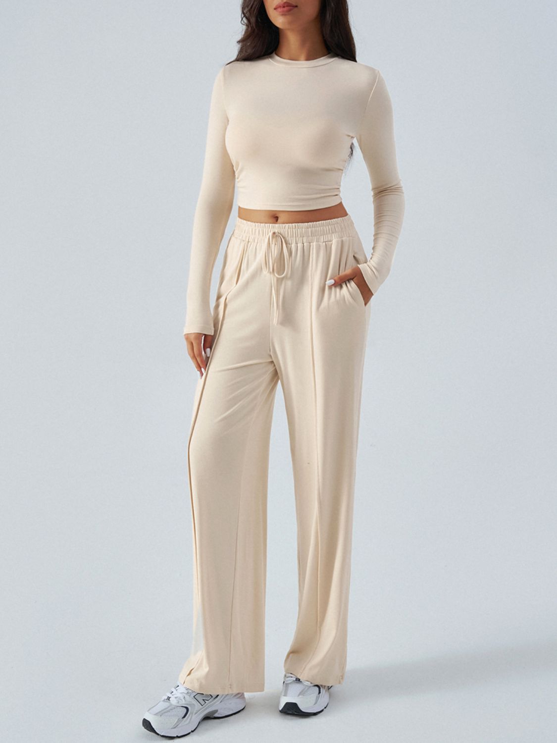 Devine Round Neck Long Sleeve Top and Pants Set | Maekery Studio