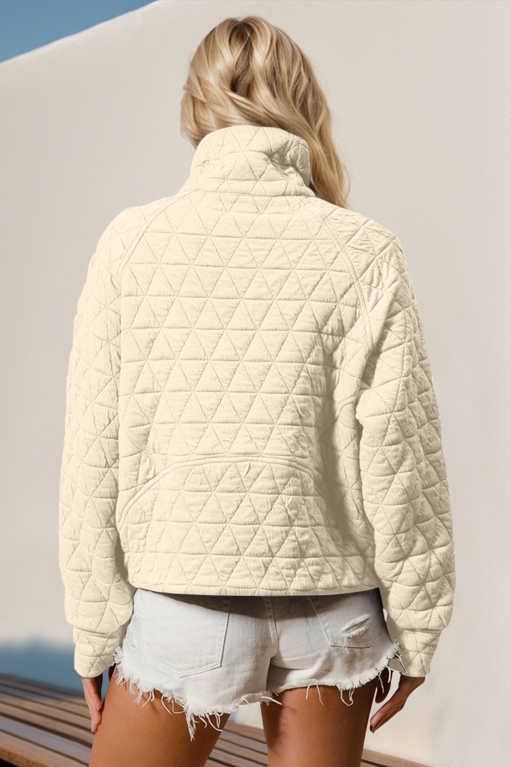 Double Take Half Zip Long Sleeve Quilted Sweatshirt with Pocket | Maekery Studio