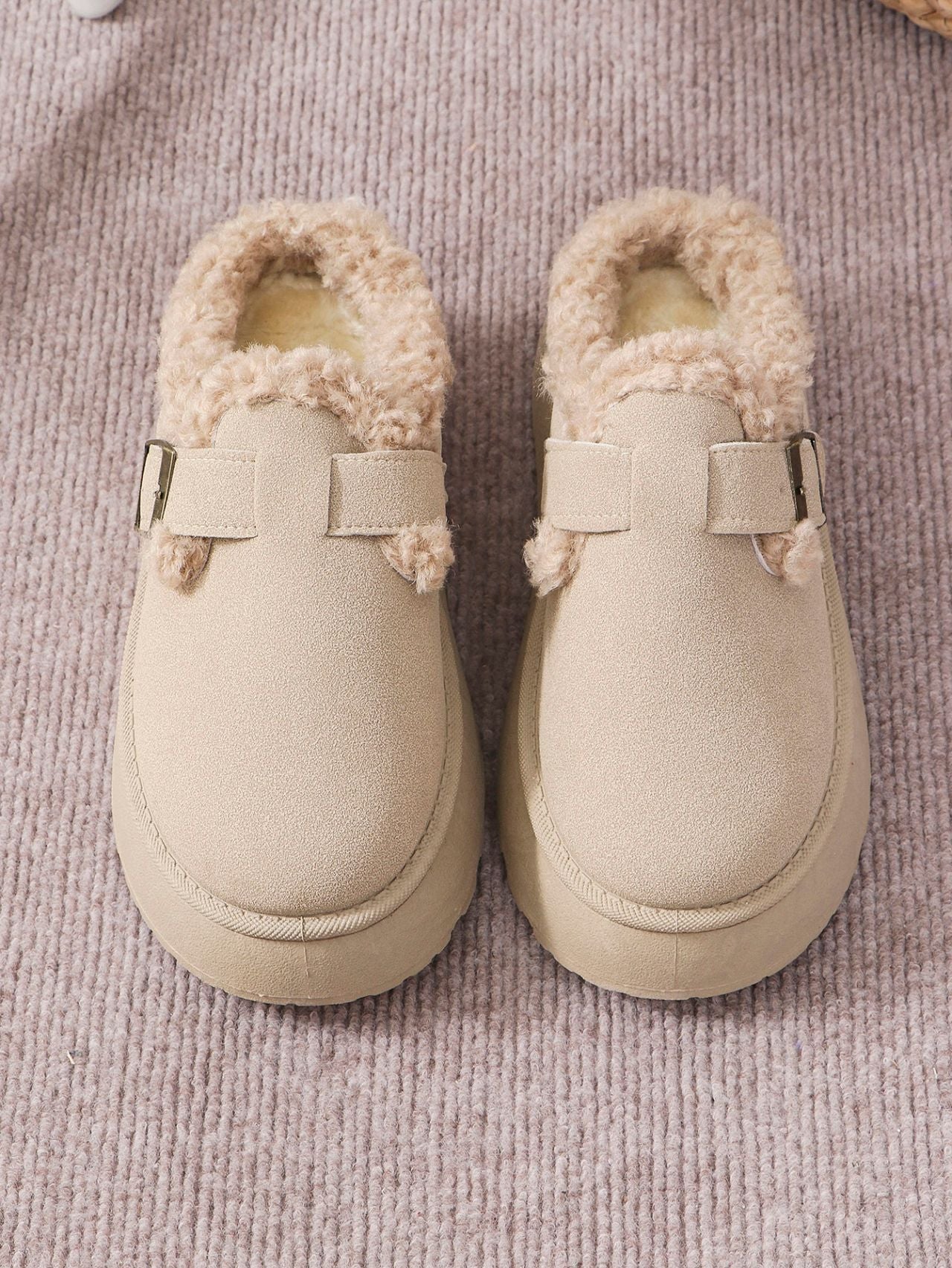 Thermal Fuzzy Buckle Platform Slippers | Maekery Studio