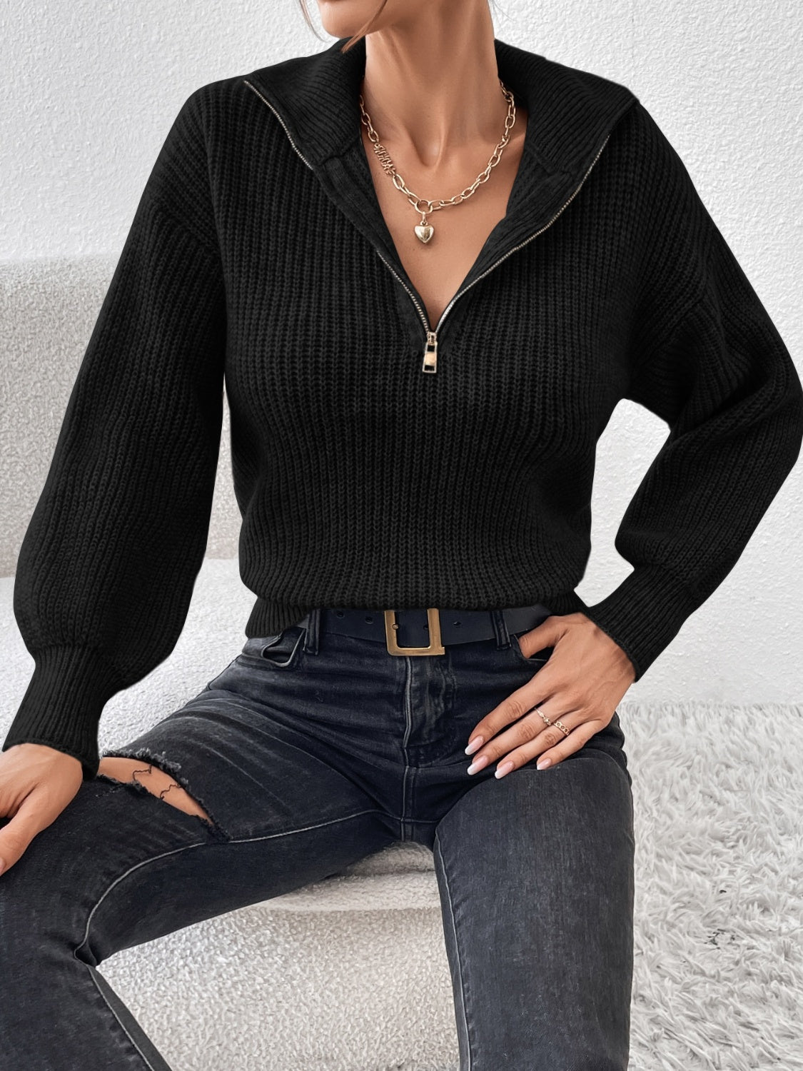 Honey Half Zip Dropped Shoulder Sweater | Maekery Studio