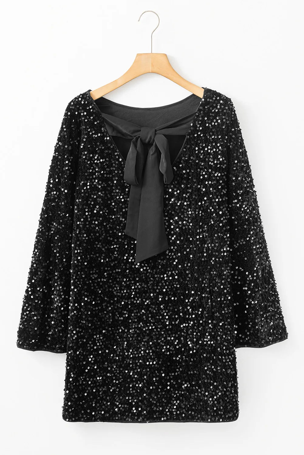 Sequin Round Neck Long Sleeve Mini Dress | Maekery Studio