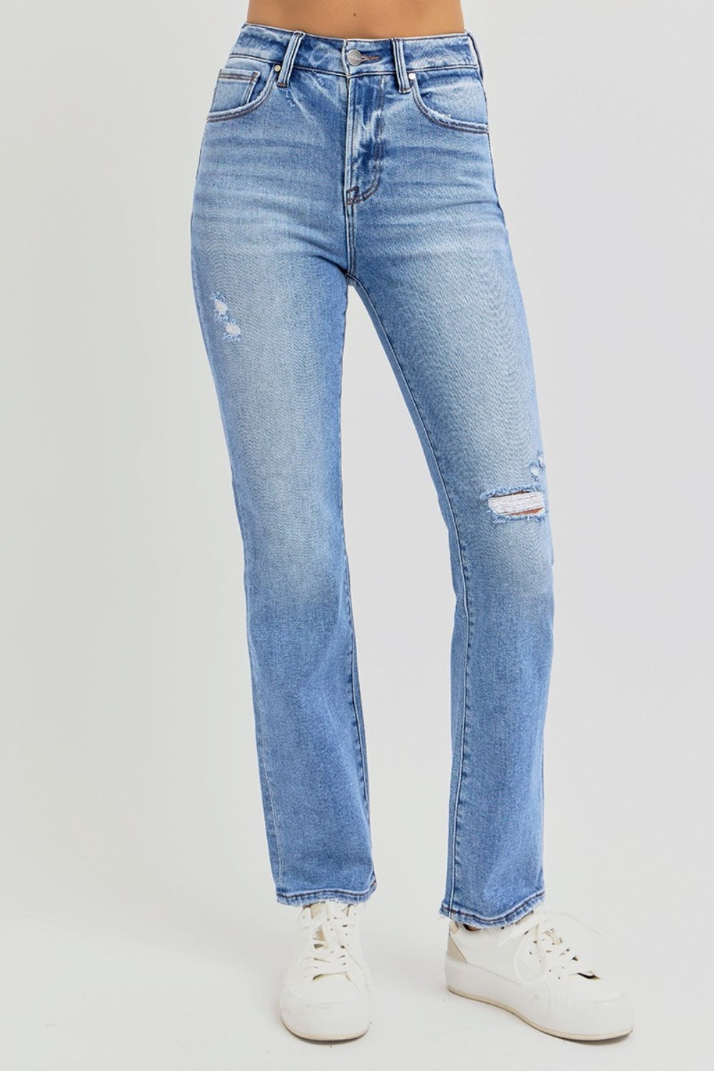 RISEN Full Size Distressed High-Rise Ankle Straight Jeans | Maekery Studio