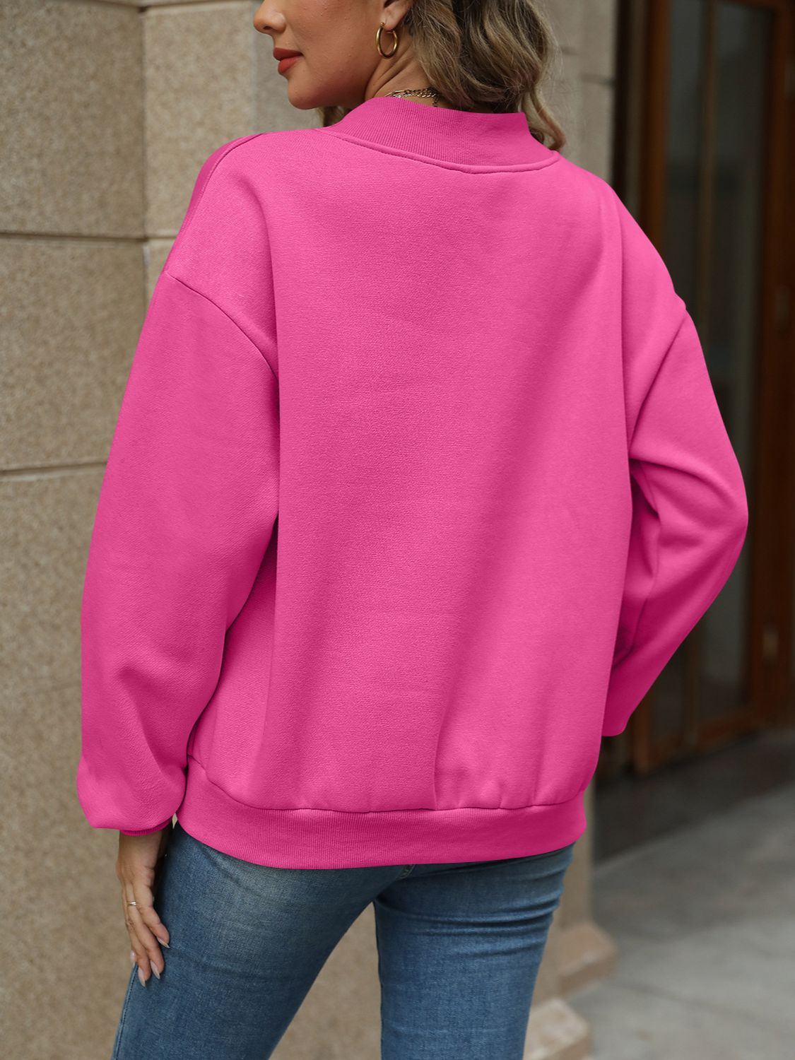 V-Neck Long Sleeve Dropped Shoulder Sweatshirt | Maekery Studio