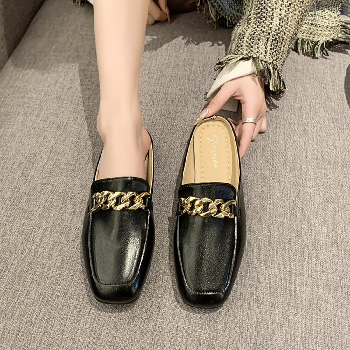 PU Leather Square Toe Flat Loafers | Maekery Studio