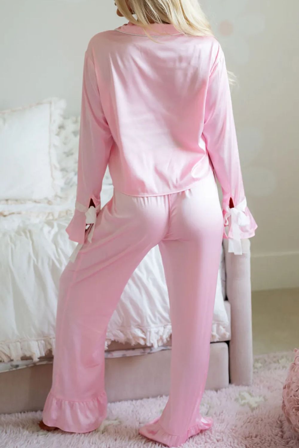 Collared Neck Long Sleeve Top and Pants Lounge Set | Maekery Studio