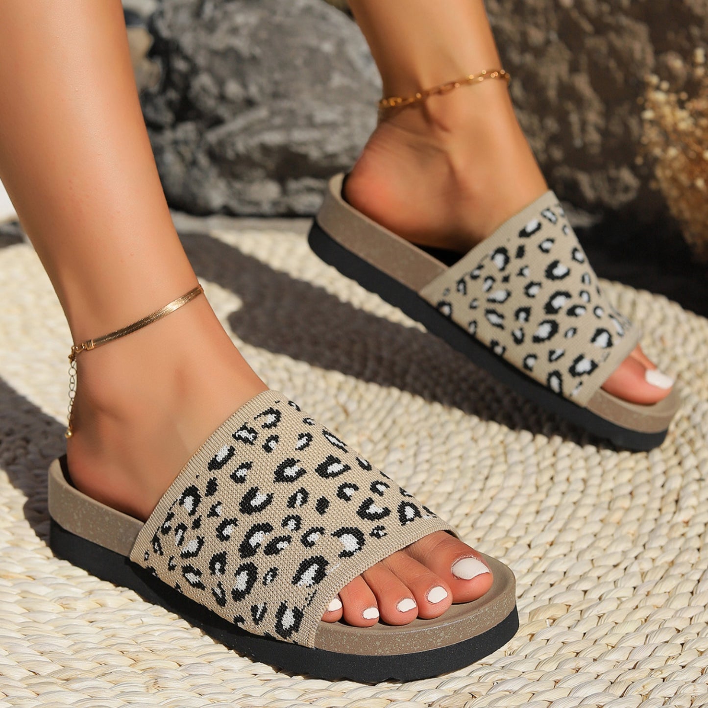 Leopard Open Toe Sandals | Maekery Studio