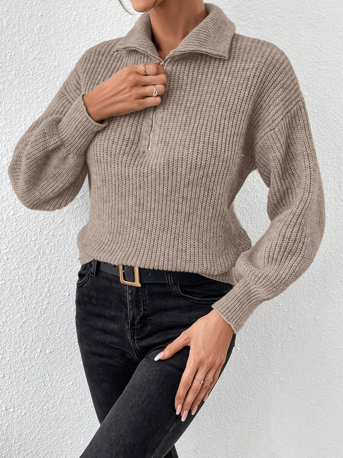 Honey Half Zip Dropped Shoulder Sweater | Maekery Studio