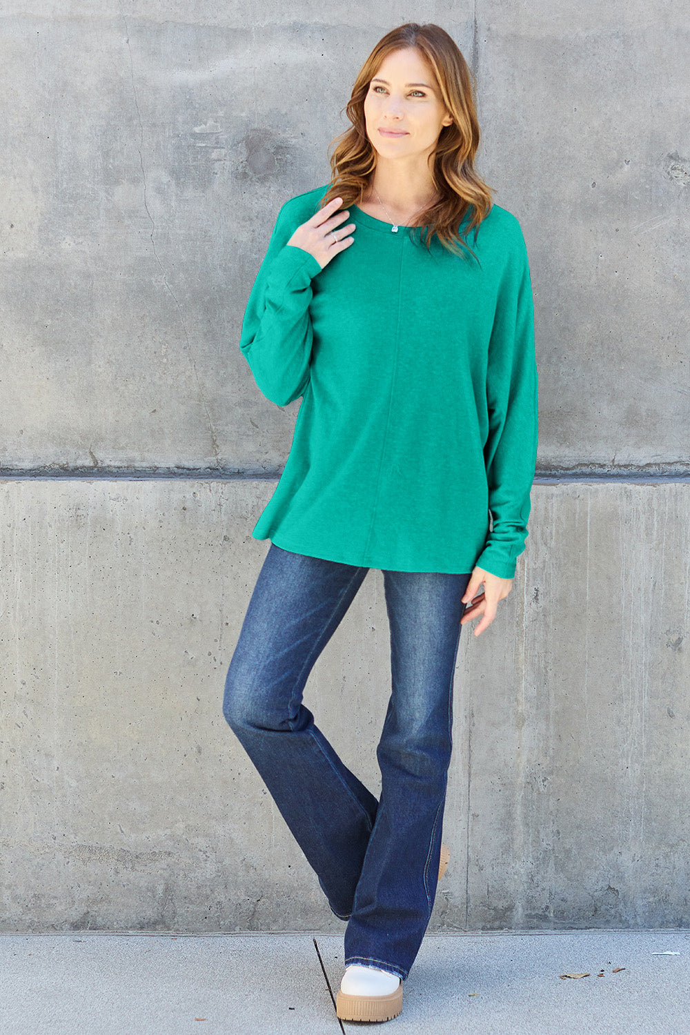 Double Take Full Size Round Neck Long Sleeve T-Shirt | Maekery Studio