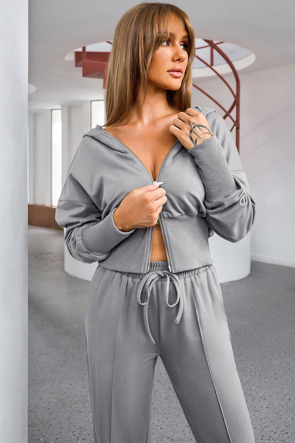 Dropped Shoulder Hoodie and Drawstring Pants Active Set | Maekery Studio